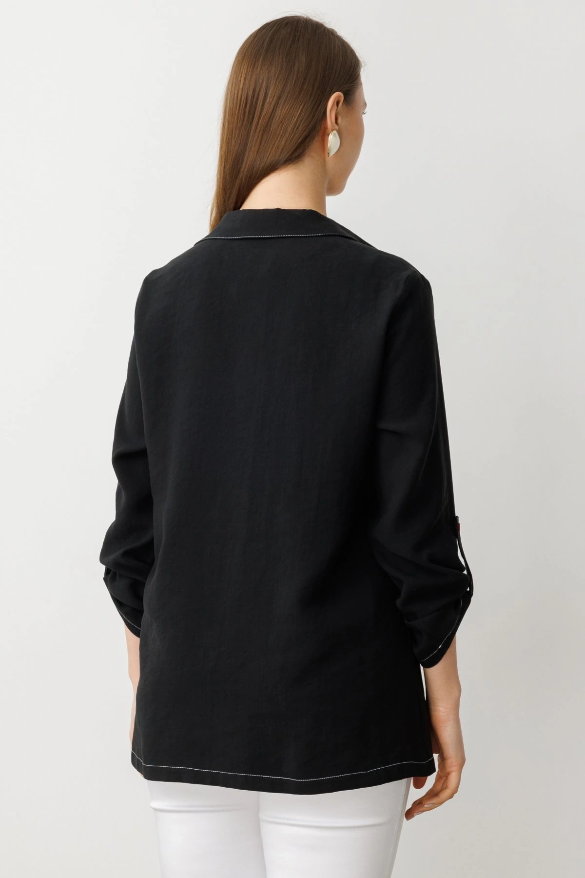 Ekol İçlikli Siyah Kadın Keten Kap 07578