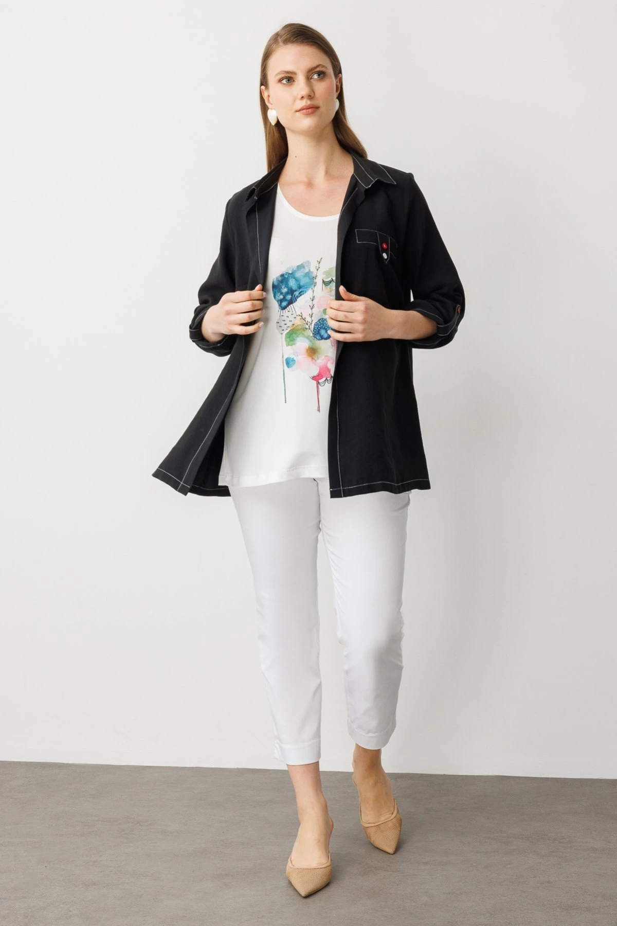 Ekol İçlikli Siyah Kadın Keten Kap 07578