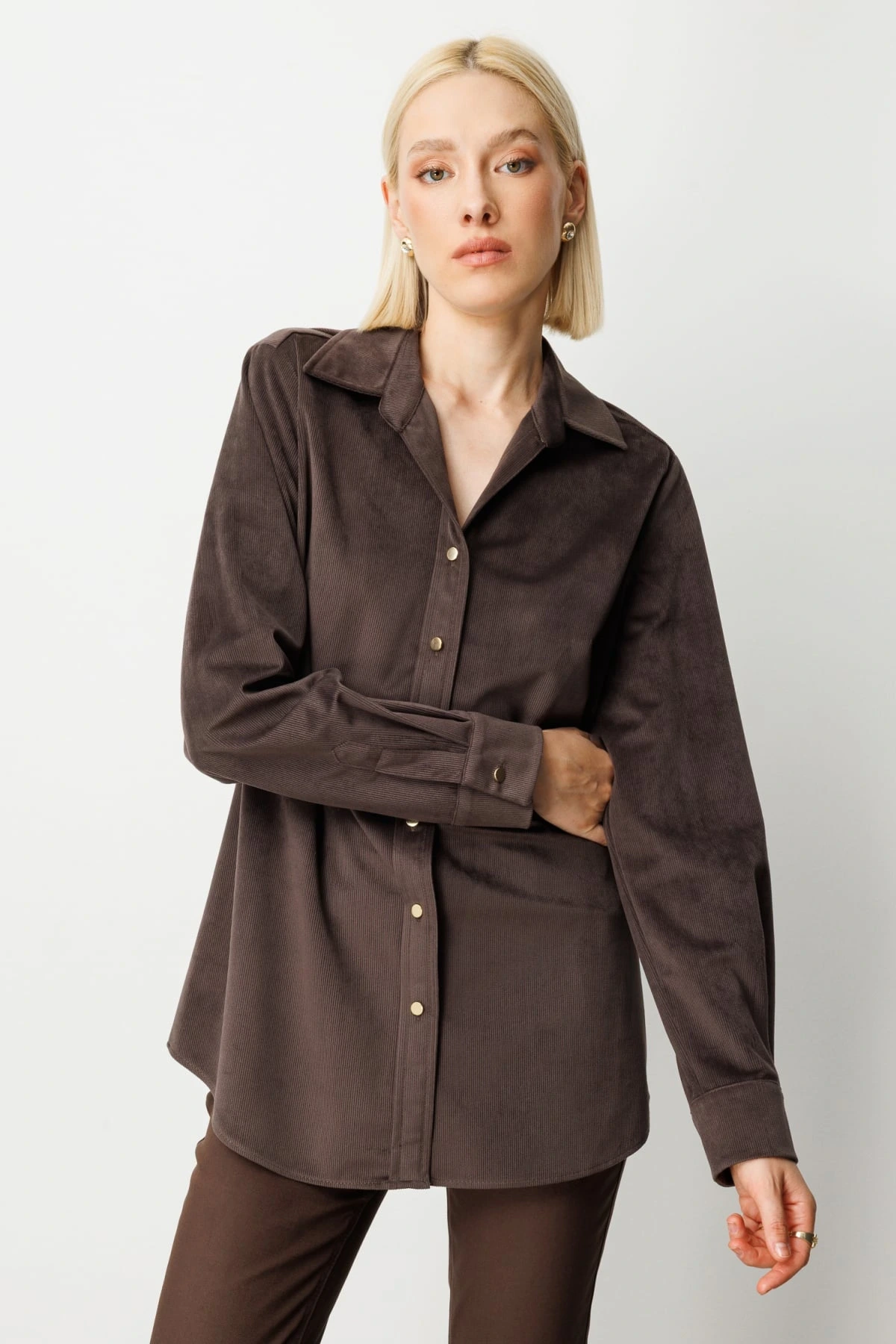 Ekol İnce Fitilli Kadife Bluz 03045