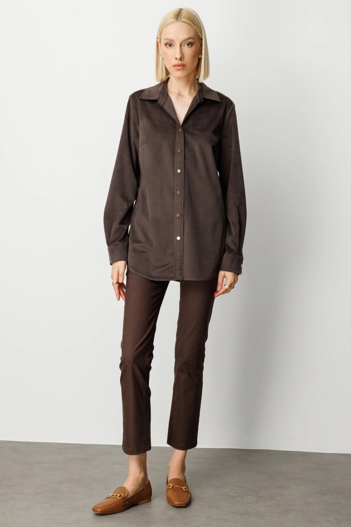 Ekol İnce Fitilli Kadife Bluz 03045