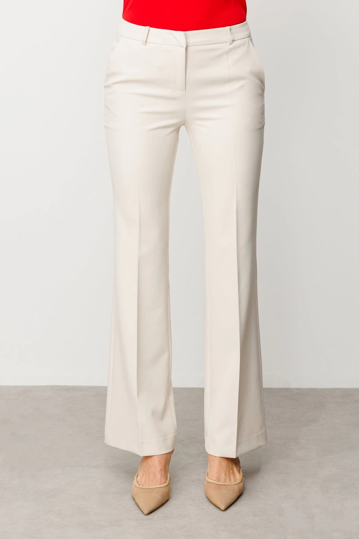 Ekol İspanyol Paça Kum Renk Kadın Kumaş Pantolon 02008