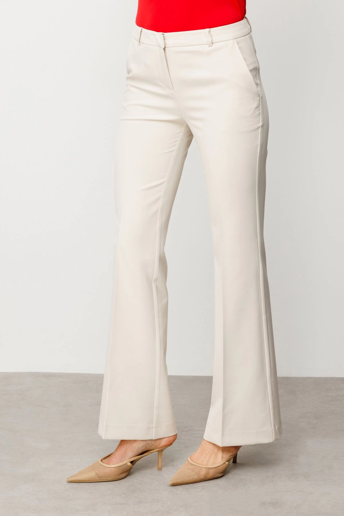 Ekol İspanyol Paça Kum Renk Kadın Kumaş Pantolon 02008