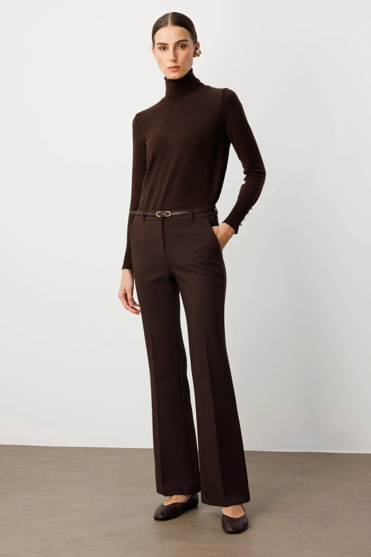 Ekol İspanyol Paça Kahverengi Kadın Pantolon 01011