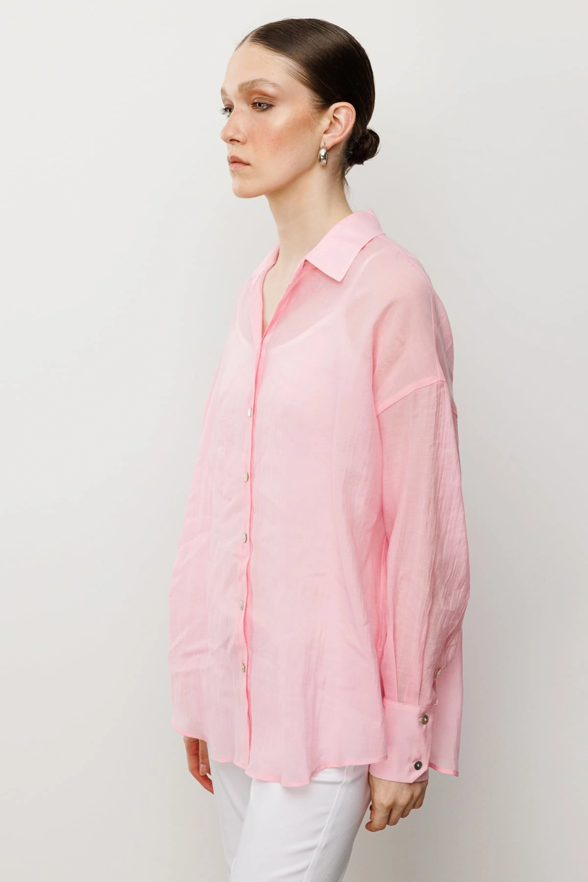 Ekol Kadın Astarsız Düğmeli Pembe Gömlek 03020