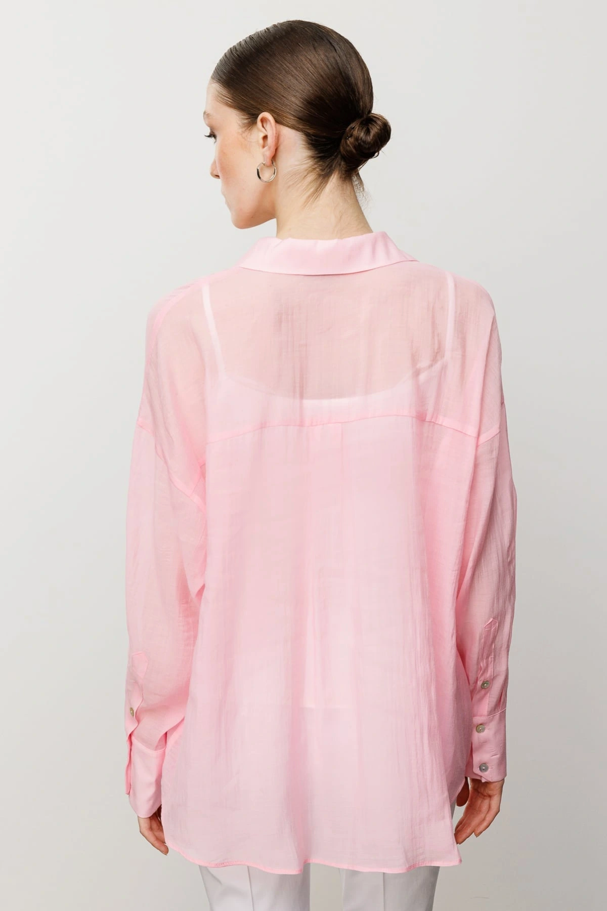 Ekol Kadın Astarsız Düğmeli Pembe Gömlek 03020