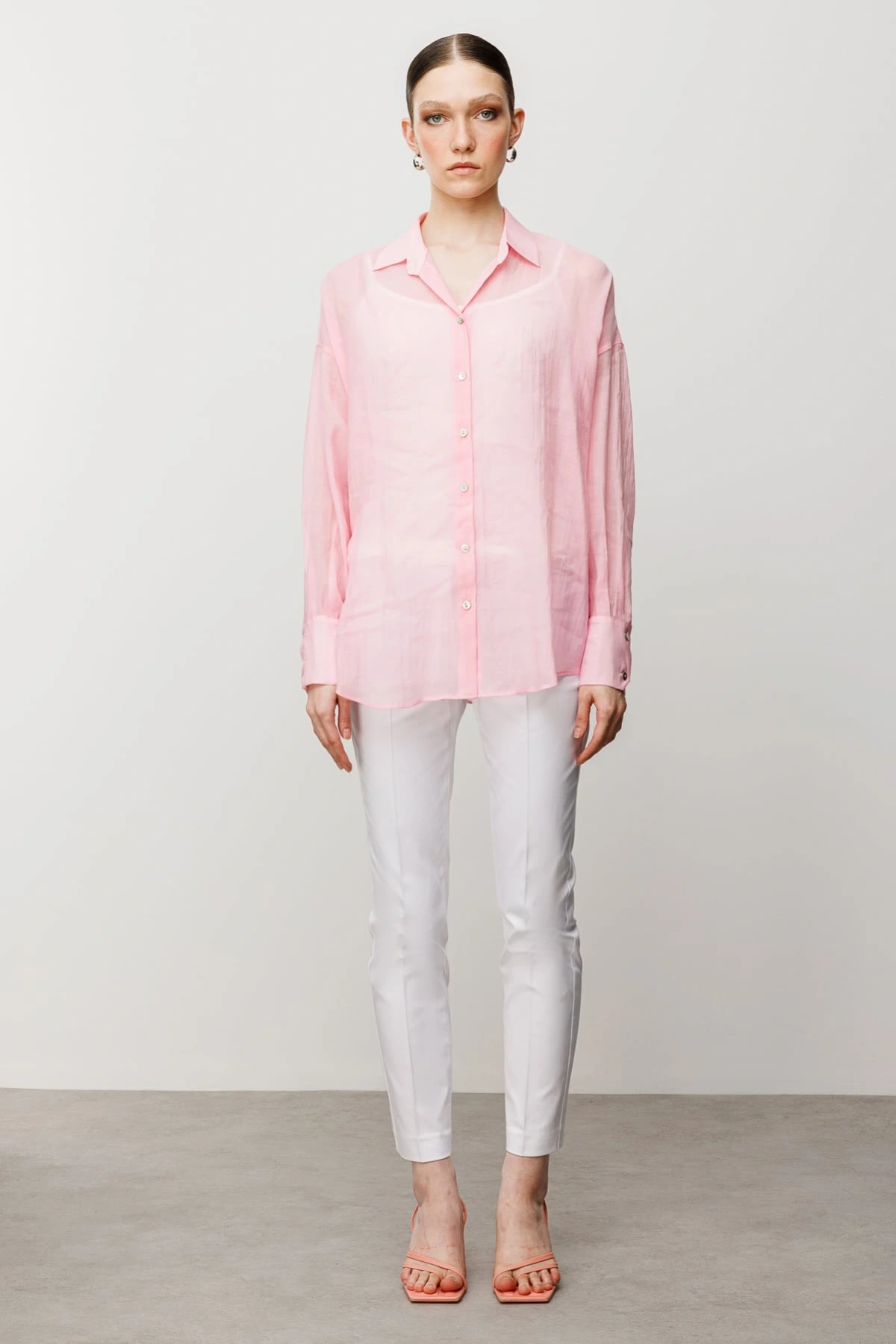 Ekol Kadın Astarsız Düğmeli Pembe Gömlek 03020