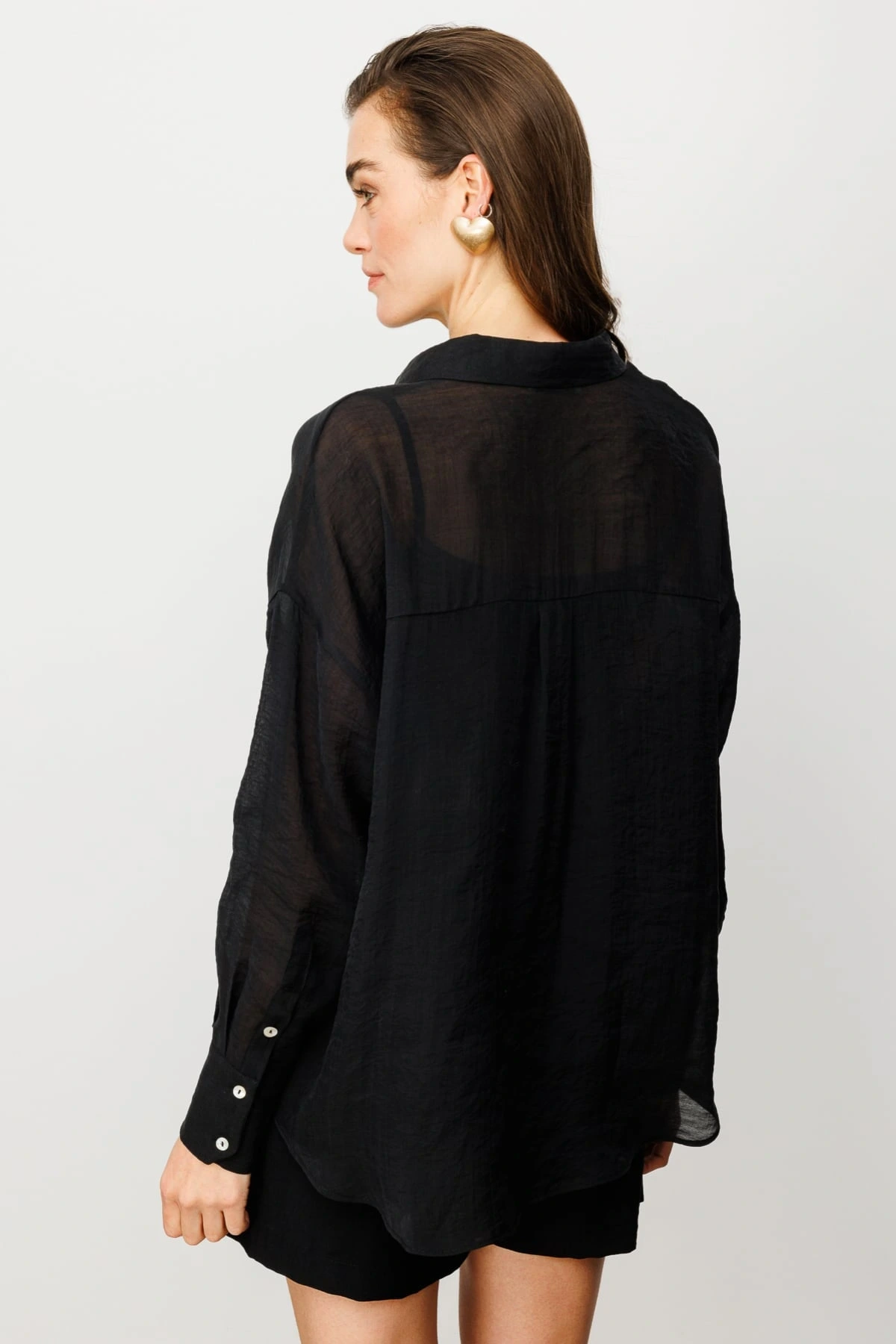 Ekol Kadın Astarsız Düğmeli Siyah Gömlek 03020