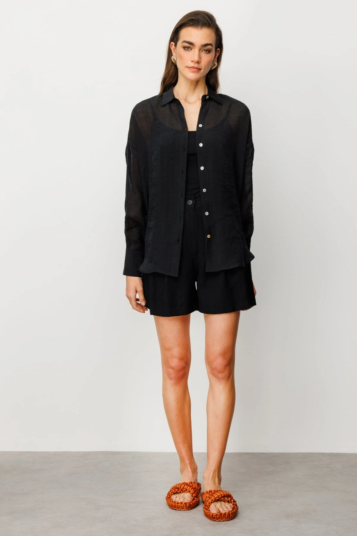 Ekol Kadın Astarsız Düğmeli Siyah Gömlek 03020