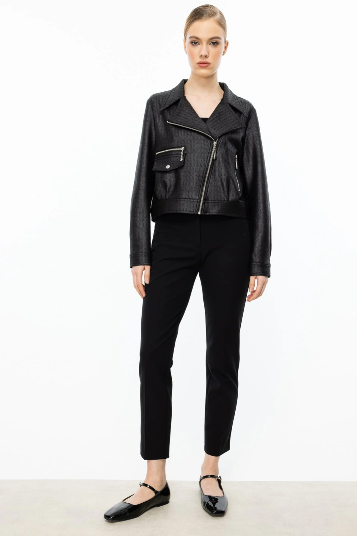 Ekol Kadın Baskılı Siyah Nubuk Ceket 06012