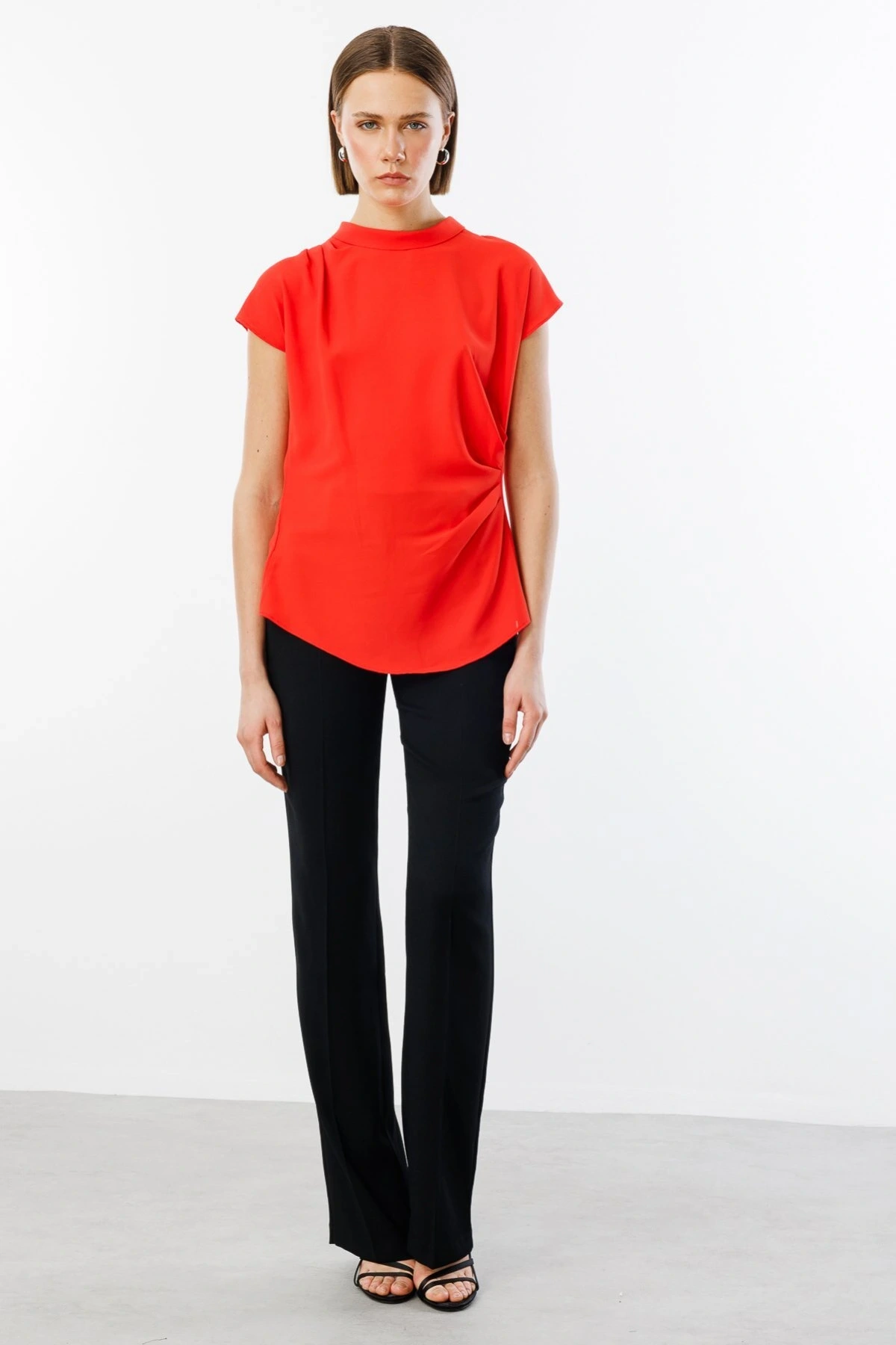 Ekol Kadın Belden Degajeli Mercan Renk Bluz 03038