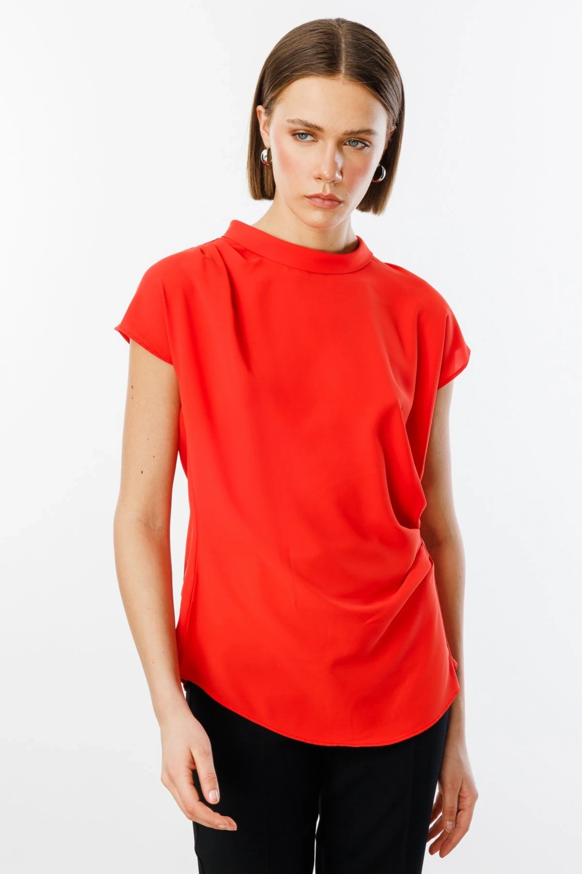 Ekol Kadın Belden Degajeli Mercan Renk Bluz 03038