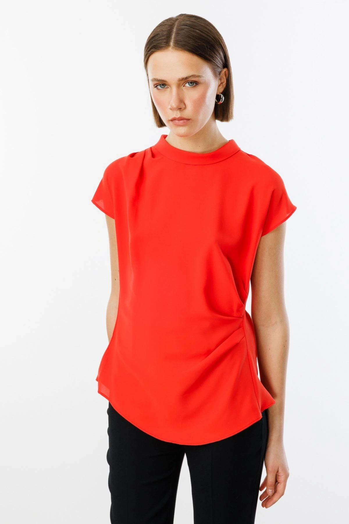Ekol Kadın Belden Degajeli Mercan Renk Bluz 03038