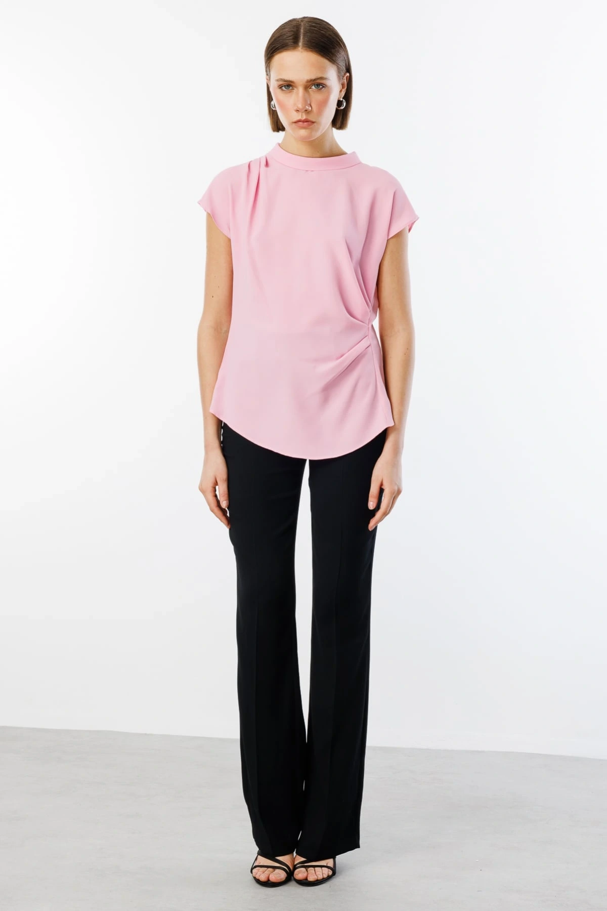 Ekol Kadın Belden Degajeli Pembe Bluz 03038