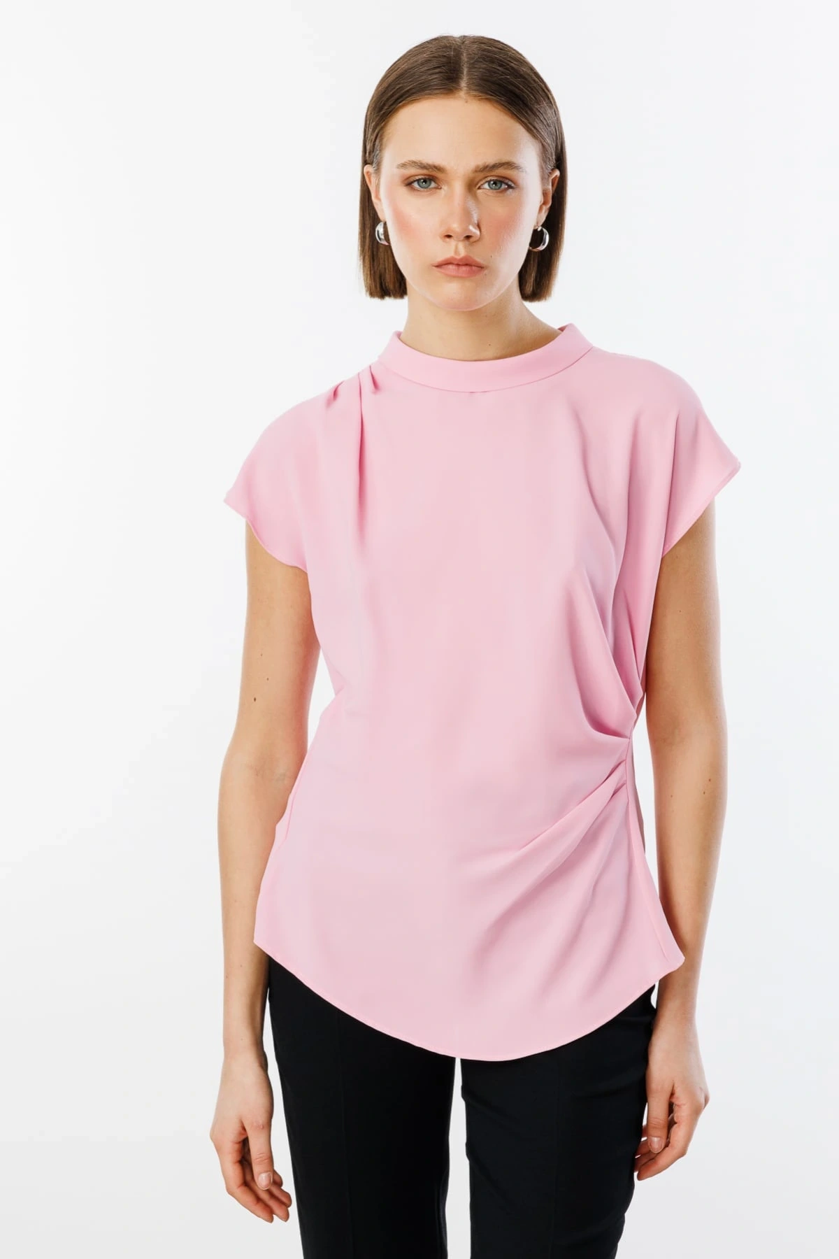 Ekol Kadın Belden Degajeli Pembe Bluz 03038