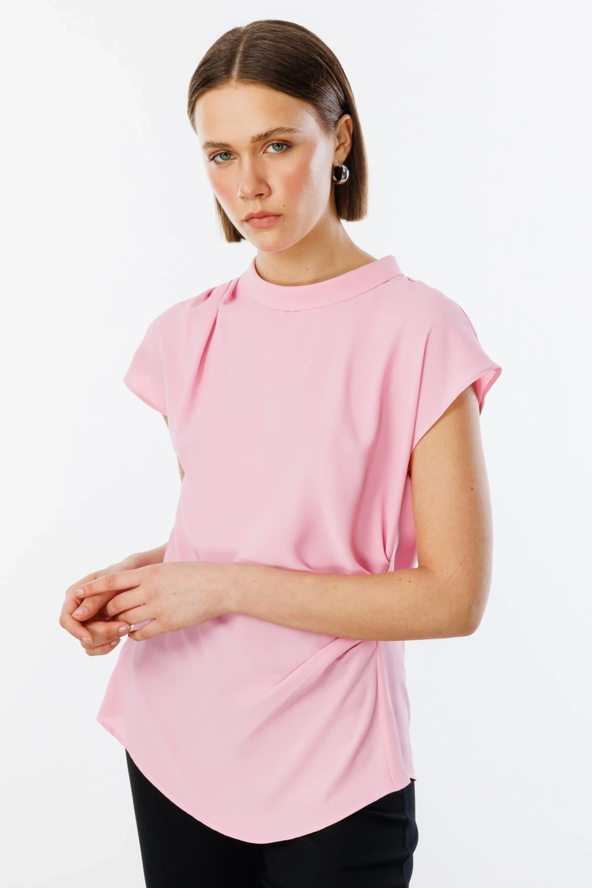 Ekol Kadın Belden Degajeli Pembe Bluz 03038