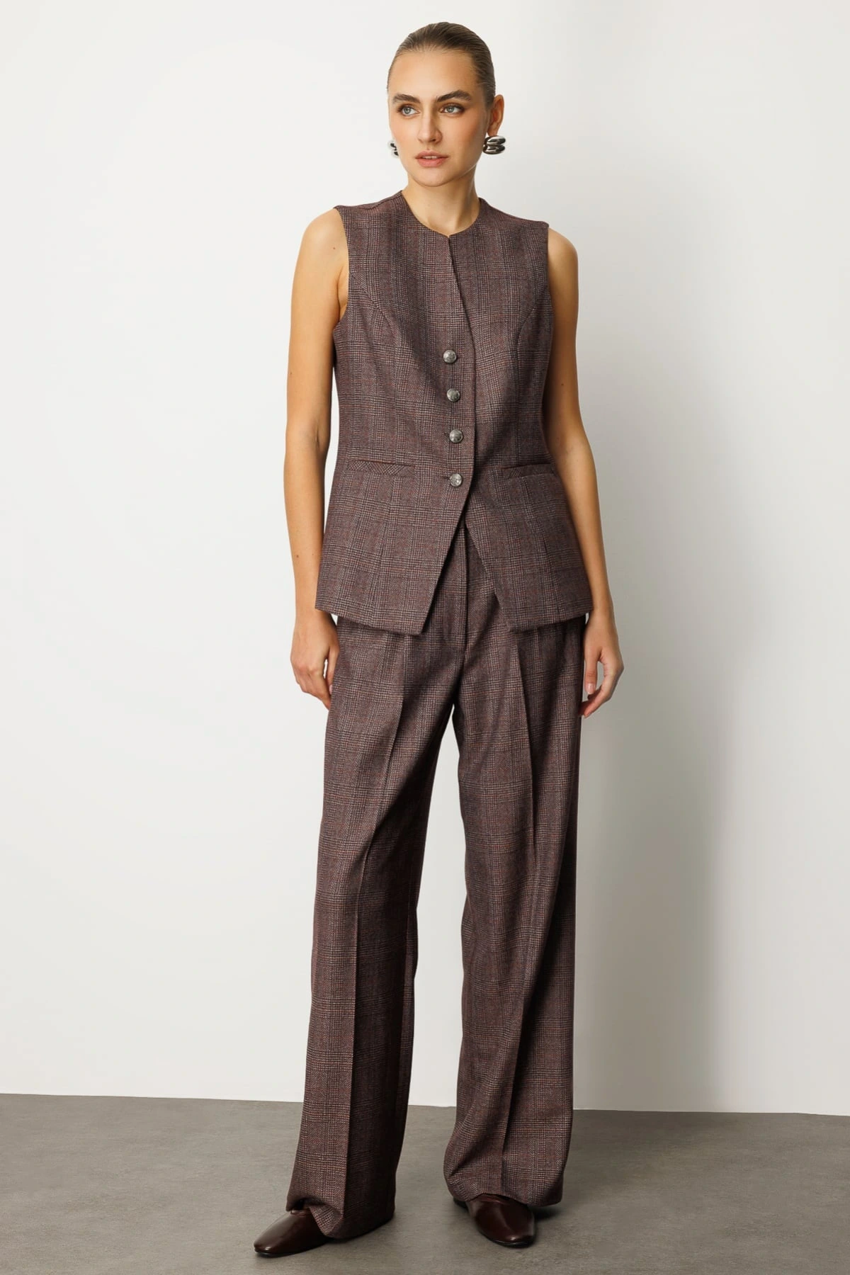 Ekol Kadın Boru Paça Bordo Pantolon 05167