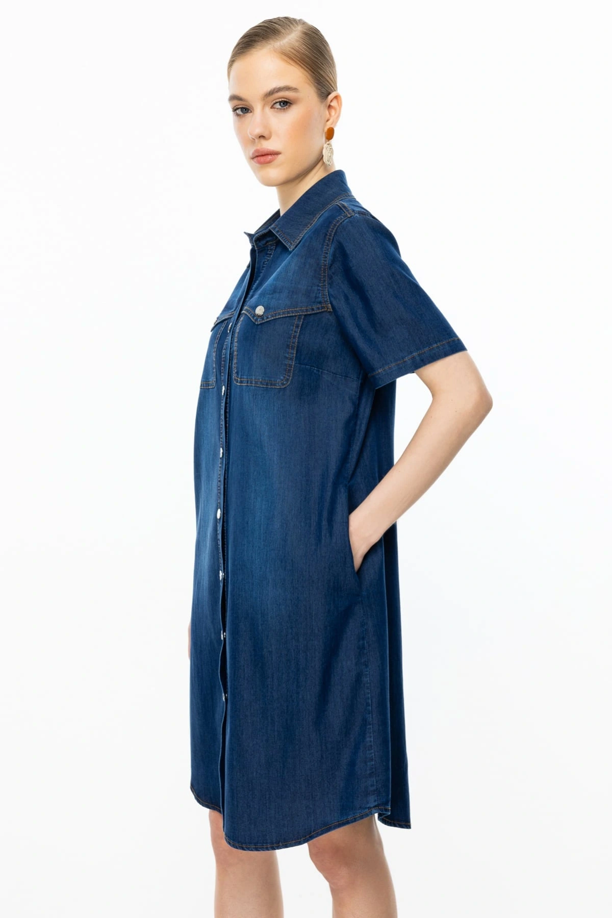 Ekol Kadın Çıt Çıtlı İndigo Kot Elbise 05022
