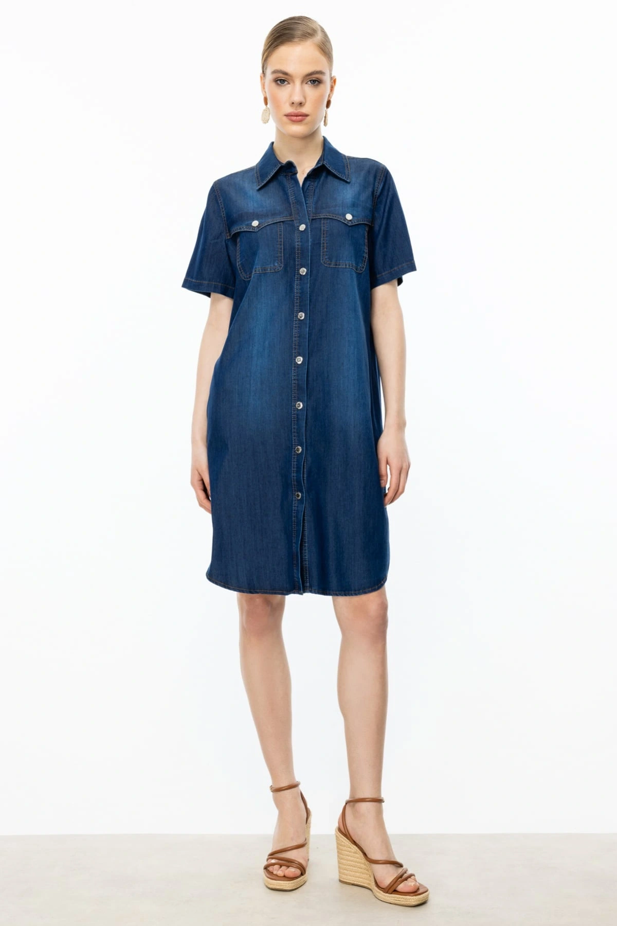 Ekol Kadın Çıt Çıtlı İndigo Kot Elbise 05022