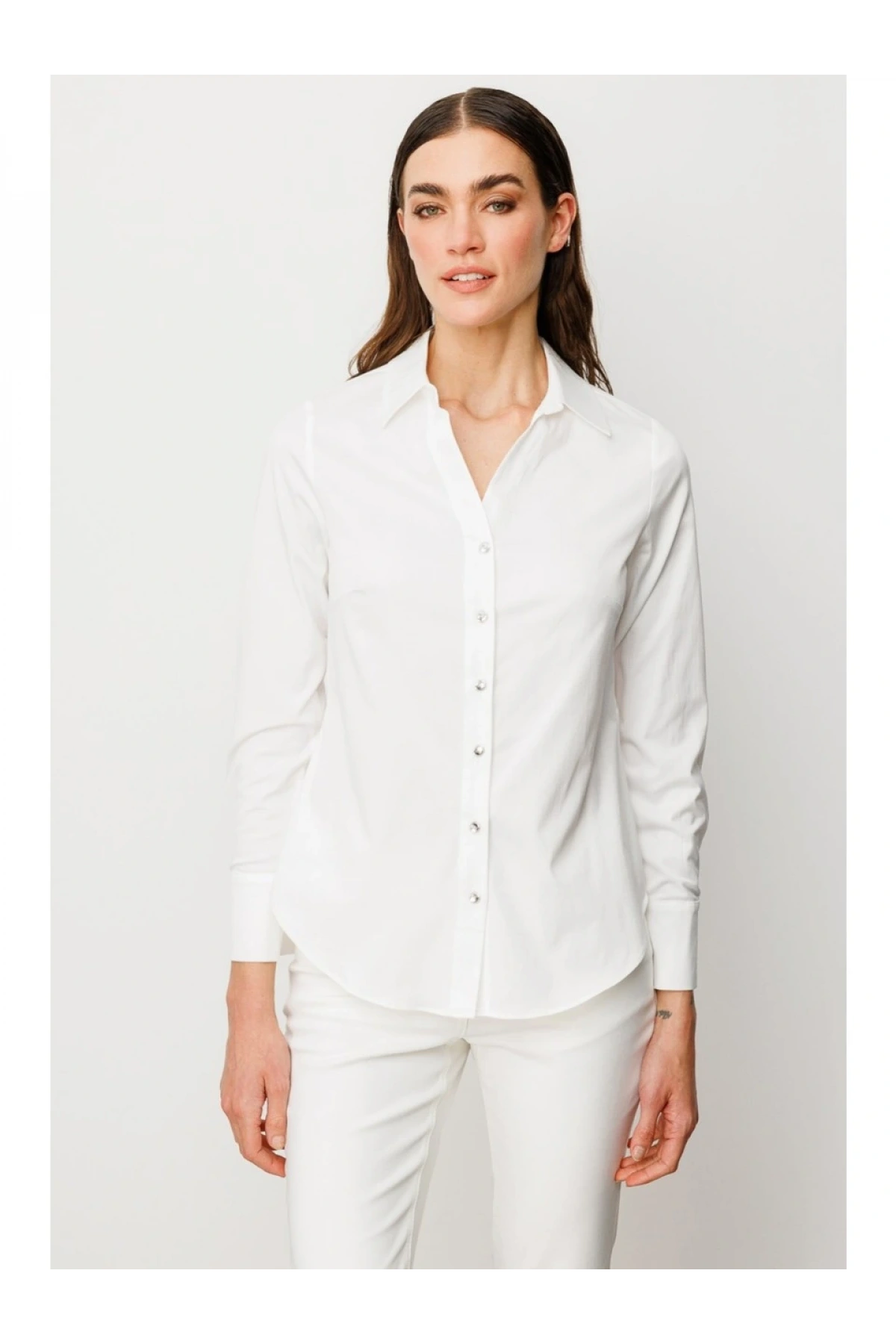 Ekol Kadın Düğmeli Ekru Poplin Gömlek 03006