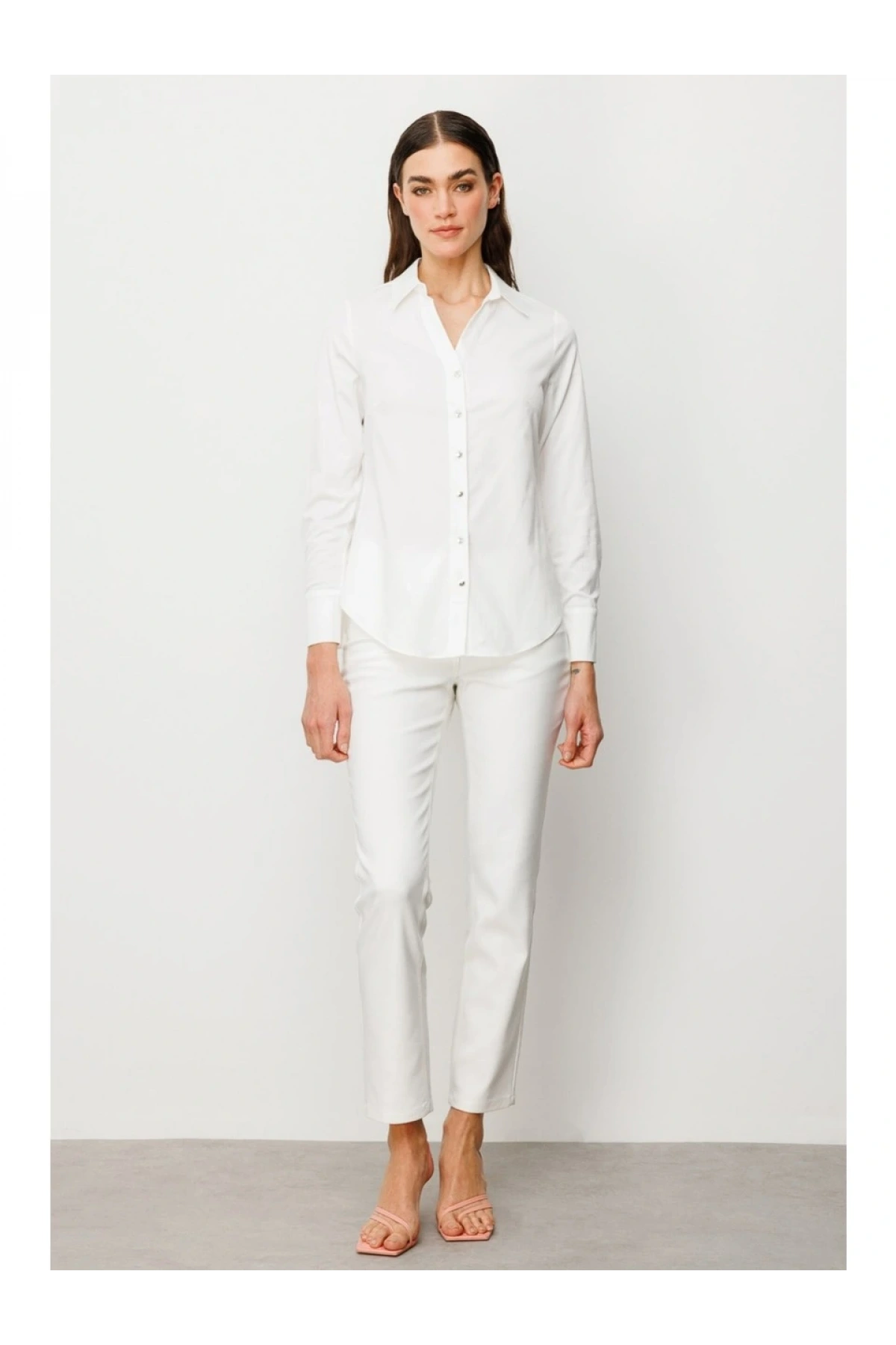 Ekol Kadın Düğmeli Ekru Poplin Gömlek 03006