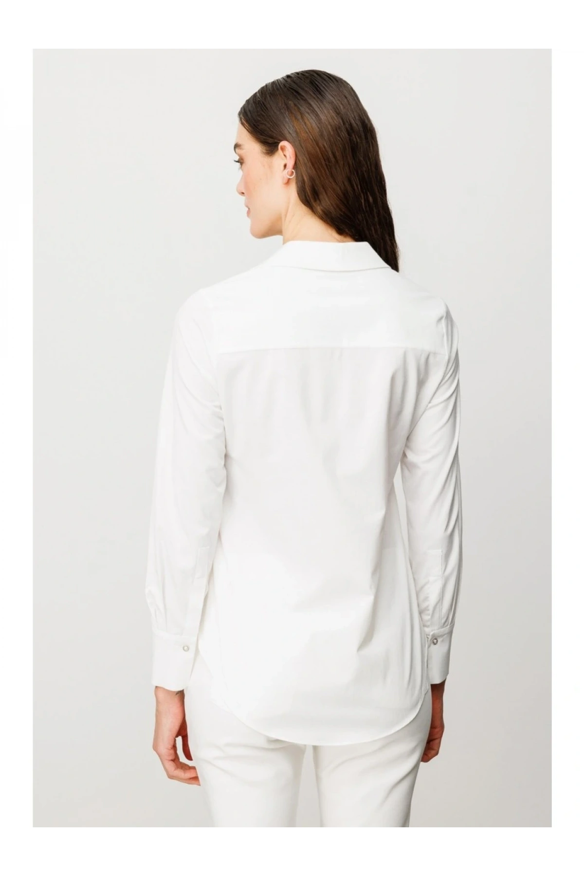 Ekol Kadın Düğmeli Ekru Poplin Gömlek 03006