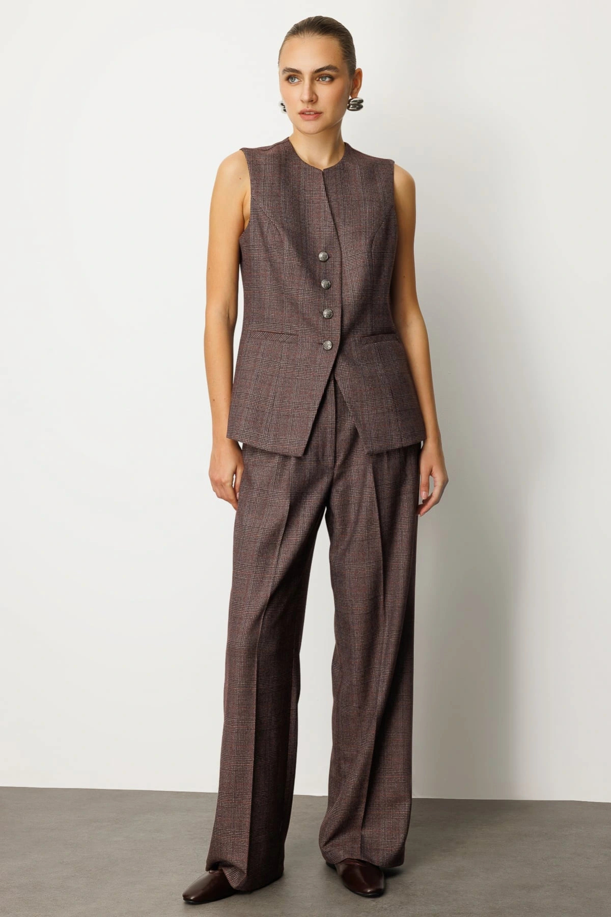 Ekol Kadın Gümüş Düğmeli Bordo Yelek 05165