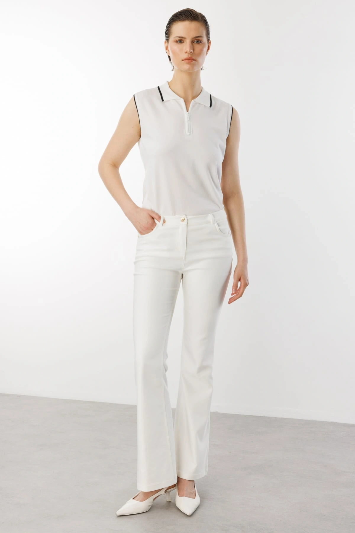 Ekol Kadın İspanyol Paça Ekru Pantolon 02044