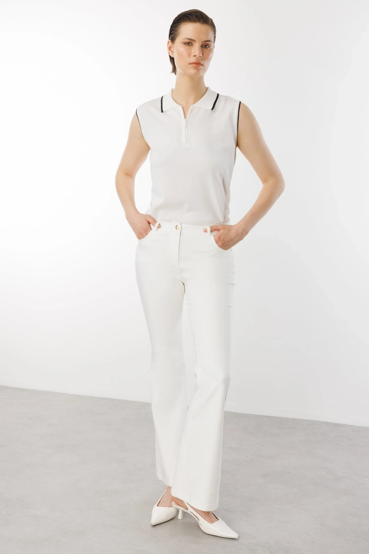 Ekol Kadın İspanyol Paça Ekru Pantolon 02044