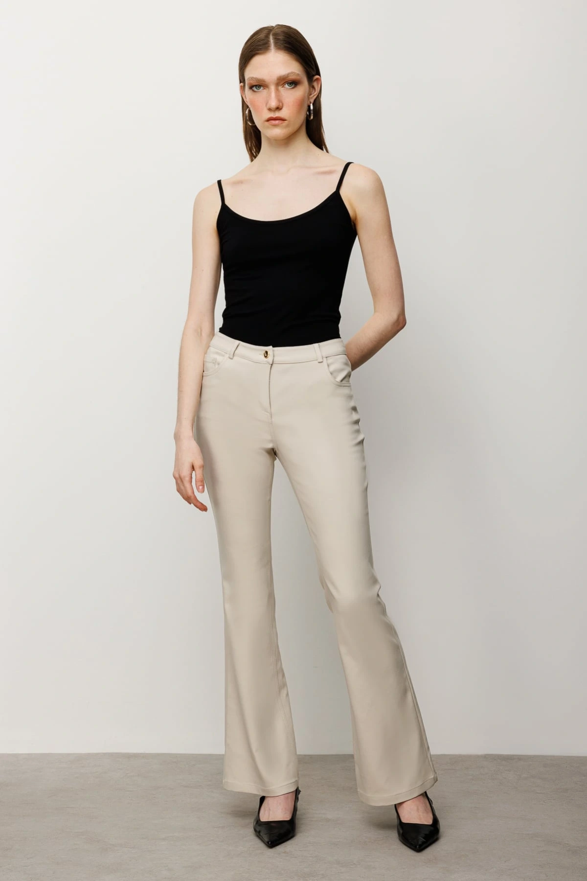 Ekol Kadın İspanyol Paça Kum Renk Pantolon 02044