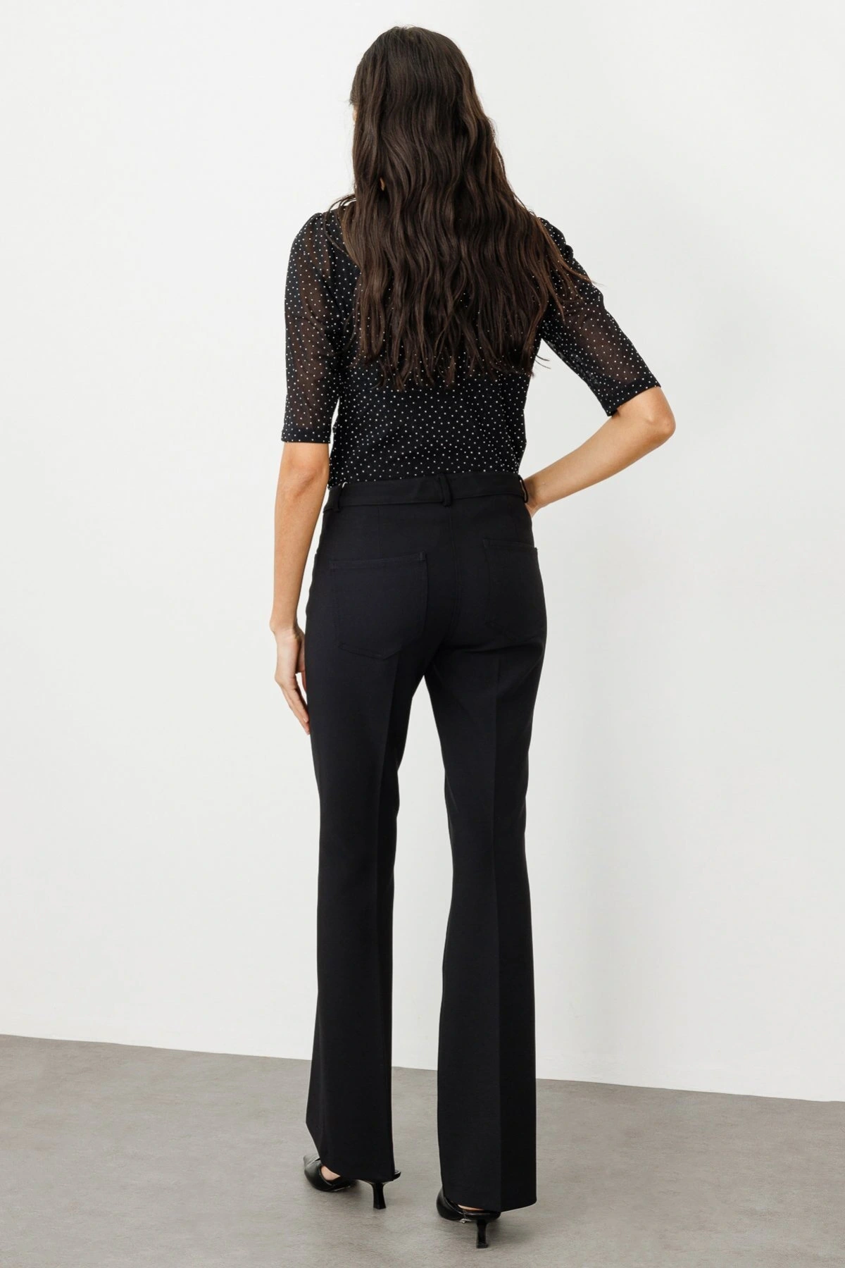 Ekol Kadın İspanyol Paça Siyah Kumaş Pantolon 02144