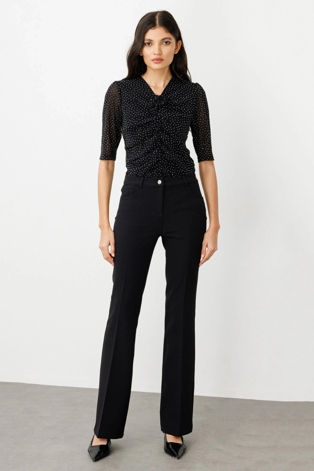 Ekol Kadın İspanyol Paça Siyah Kumaş Pantolon 02144