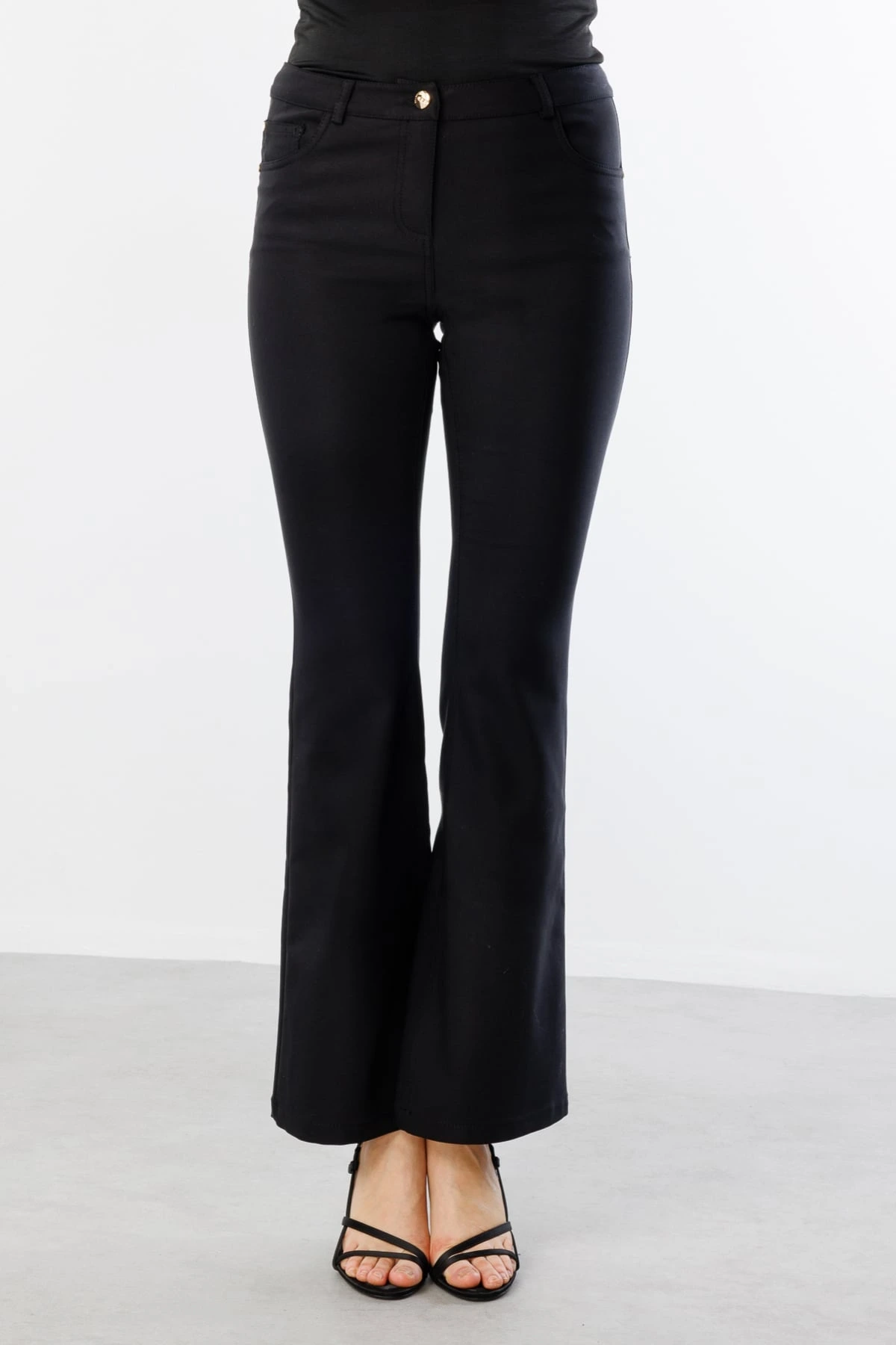 Ekol Kadın İspanyol Paça Siyah Pantolon 02044
