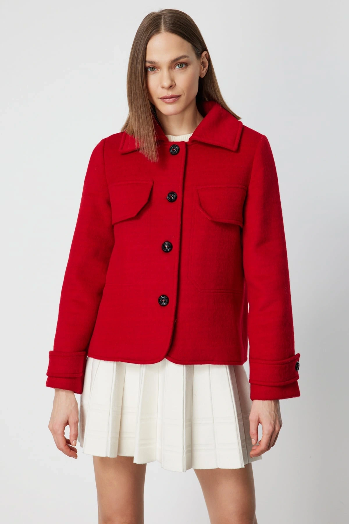 Ekol Kadın Kısa Kaşe Kırmızı Kaban 06081