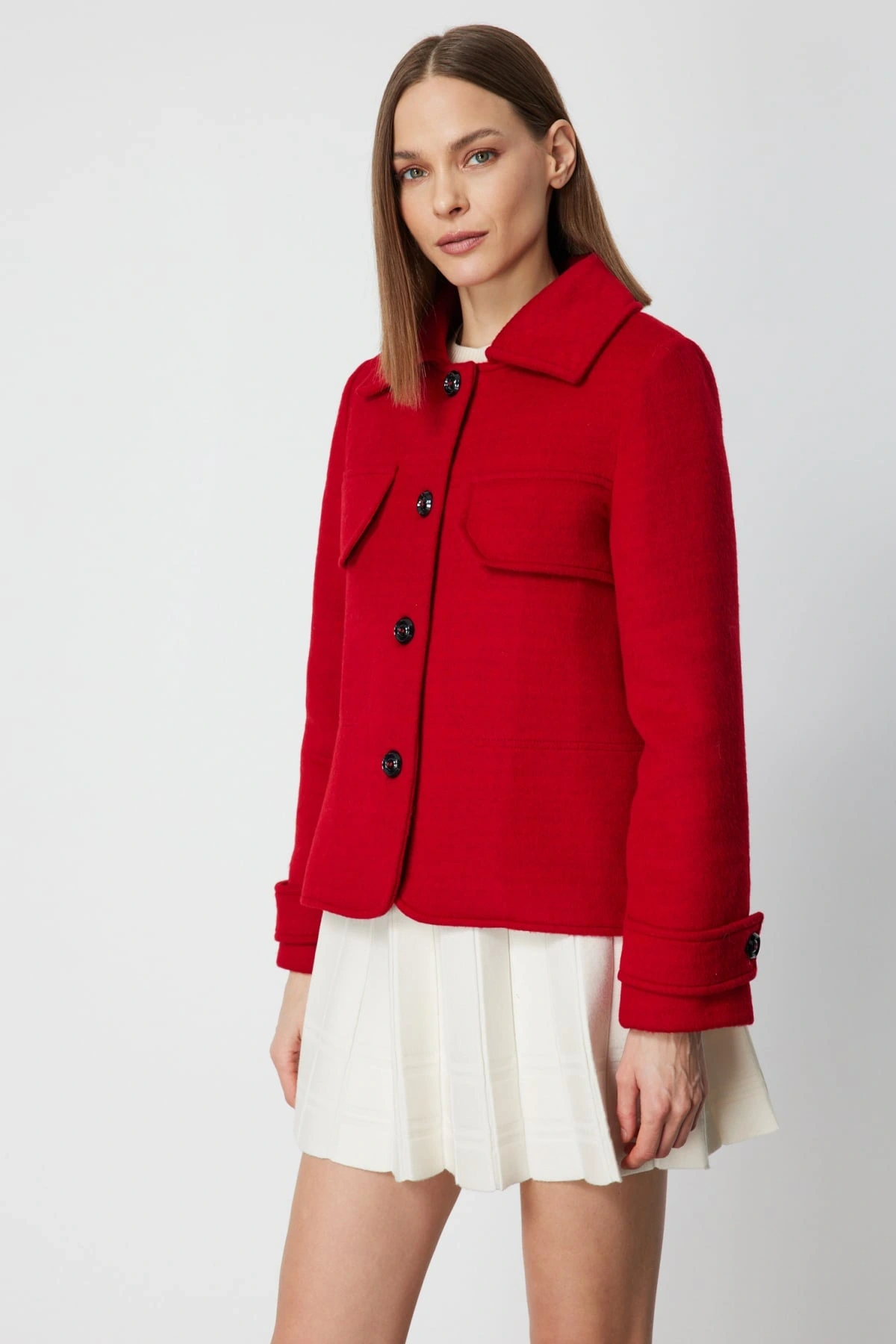 Ekol Kadın Kısa Kaşe Kırmızı Kaban 06081
