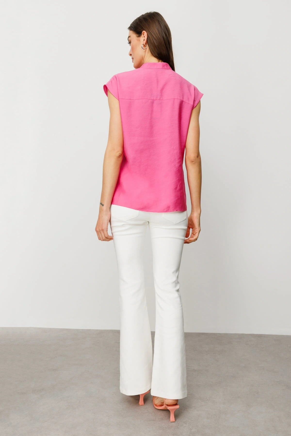 Ekol Kadın Kolsuz Ön Düğmeli Pembe Bluz 03022