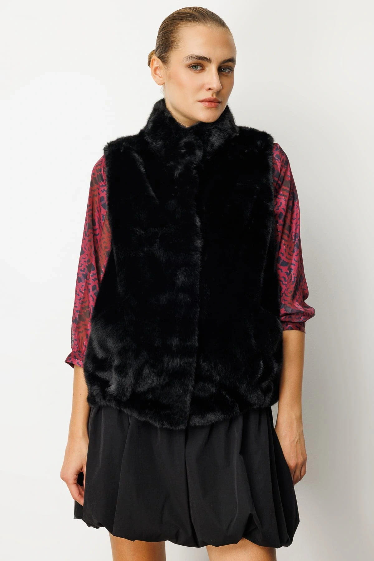 Ekol Kadın Kürklü Siyah Yelek 08905