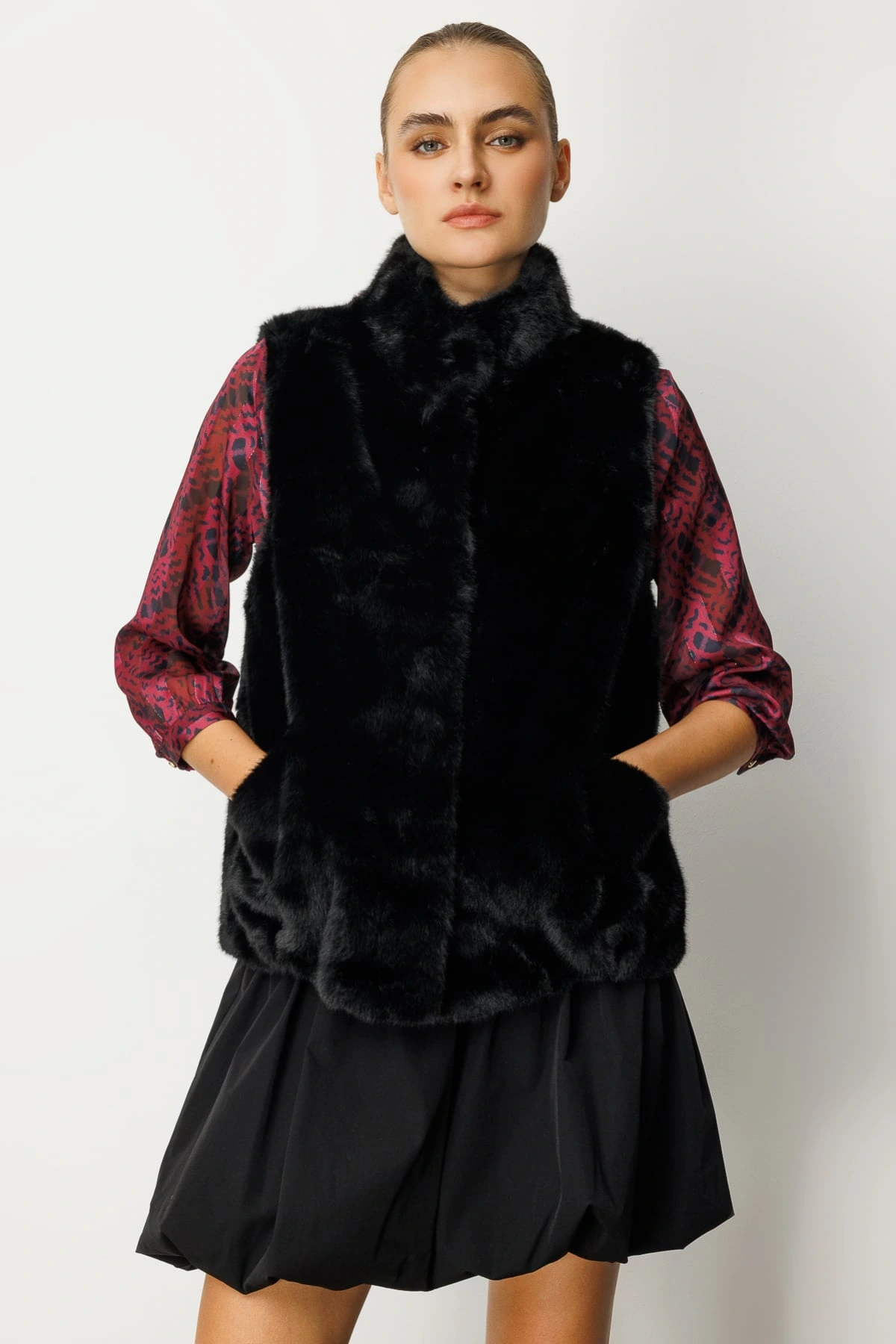 Ekol Kadın Kürklü Siyah Yelek 08905