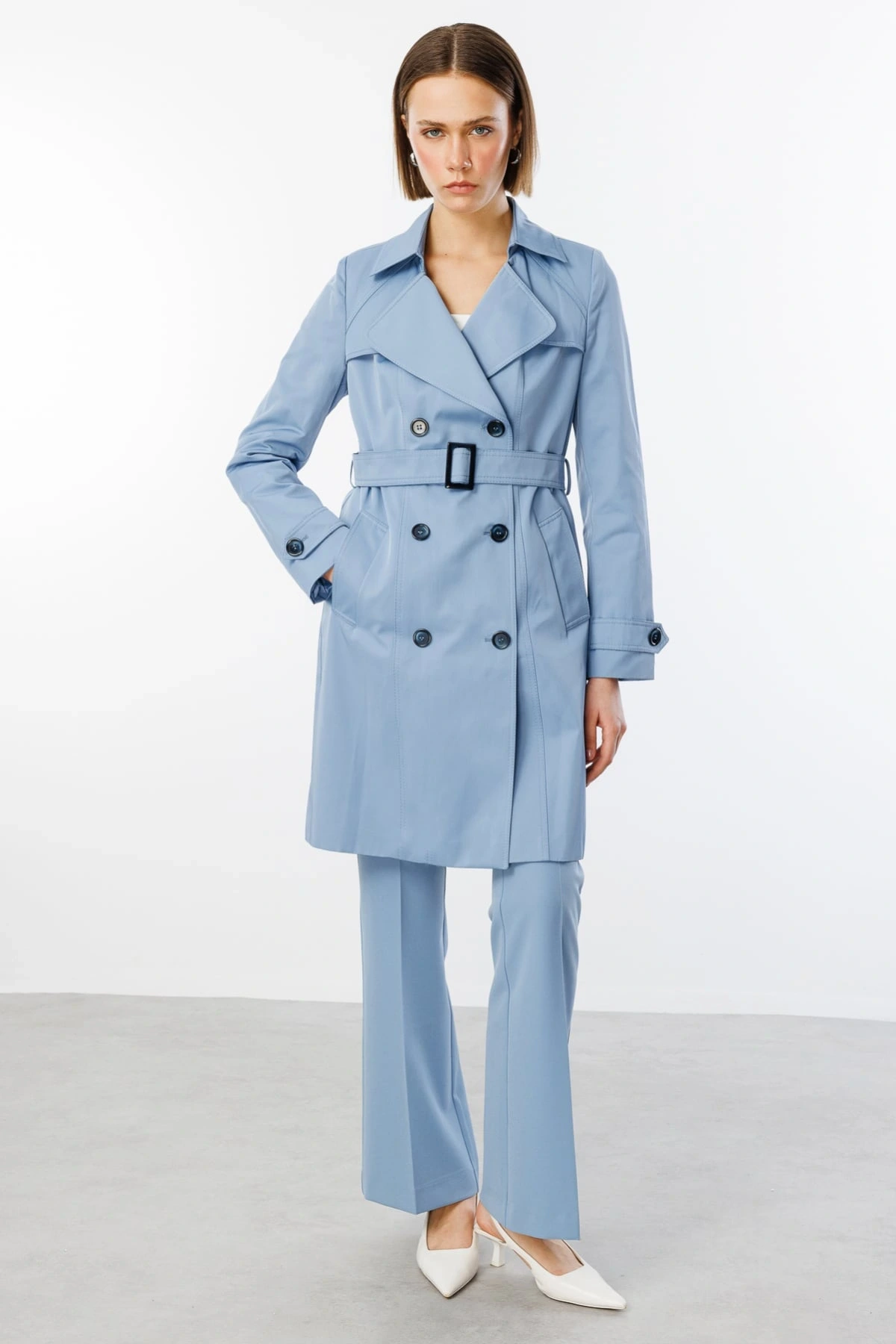 Ekol Kadın Mavi Trençkot 07002