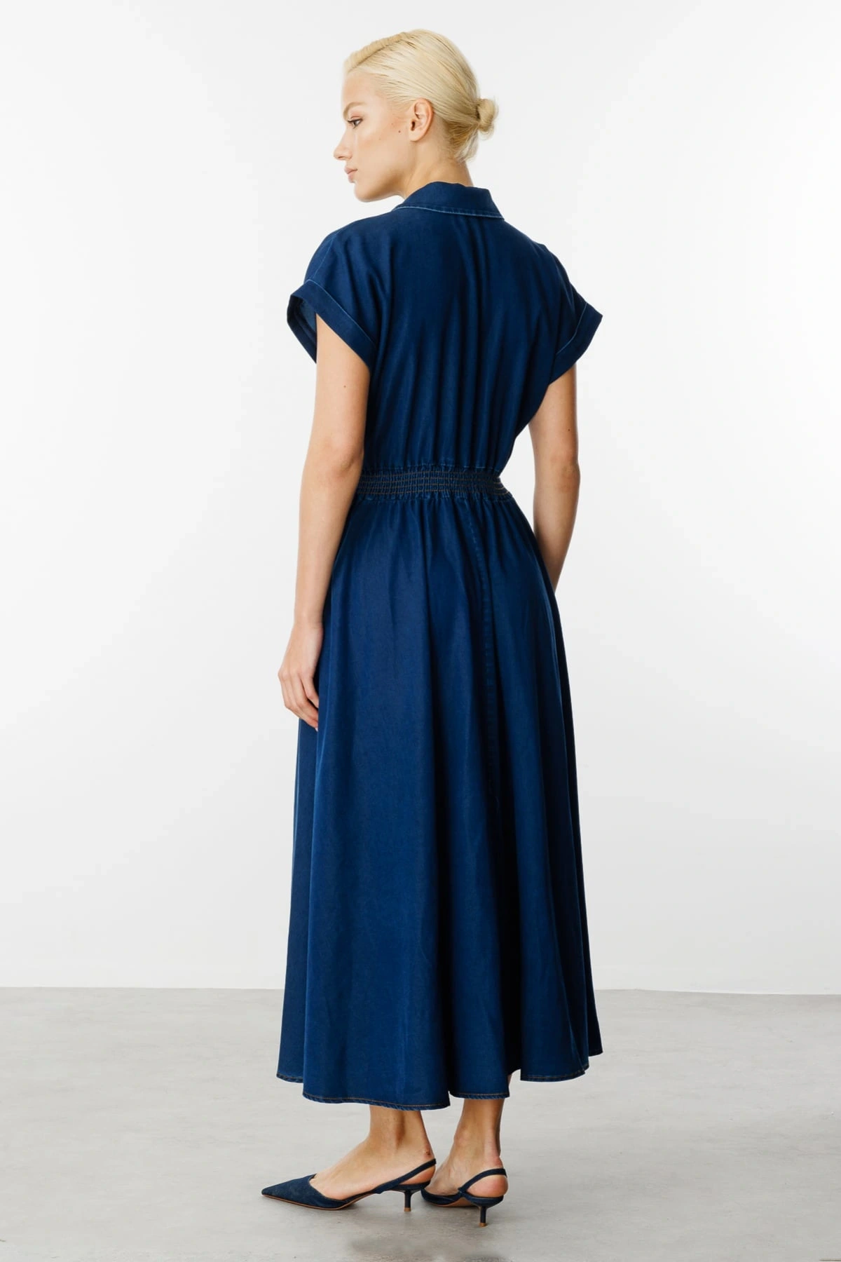 Ekol Kadın Maxi Boy İndigo Elbise 05030