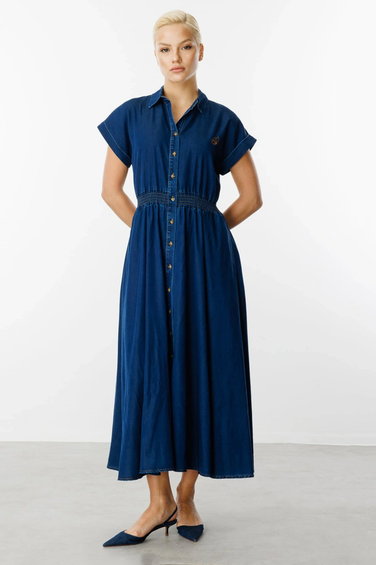 Ekol Kadın Maxi Boy İndigo Elbise 05030