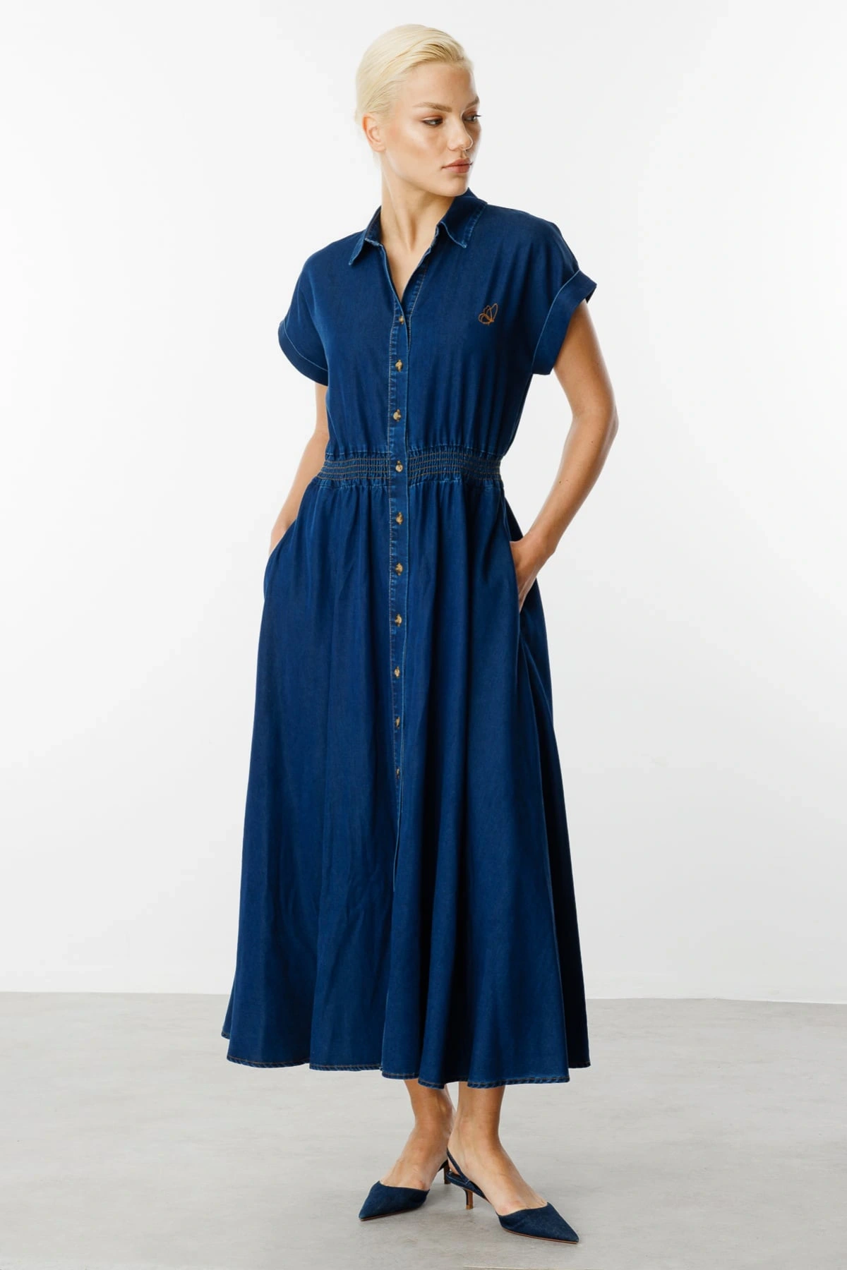 Ekol Kadın Maxi Boy İndigo Elbise 05030