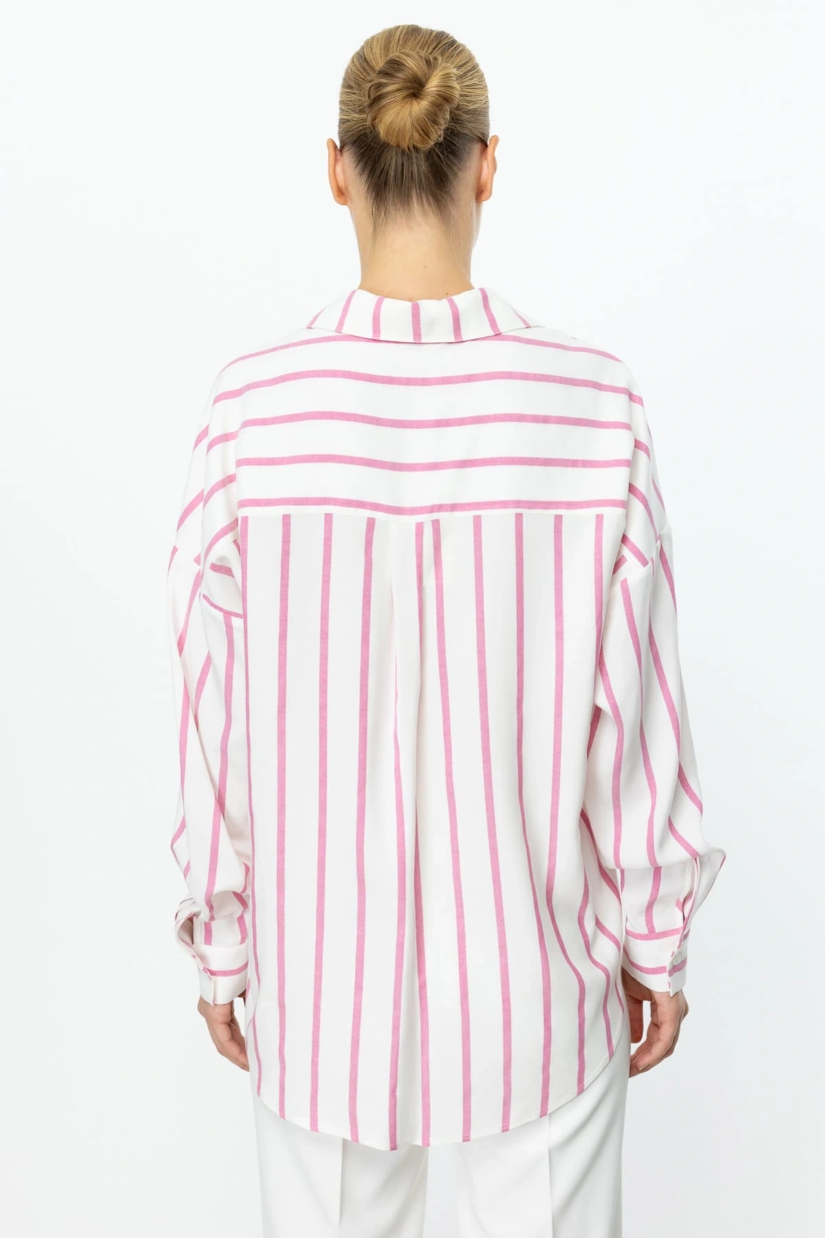 Ekol Kadın Pembe Çizgili Gömlek 03110