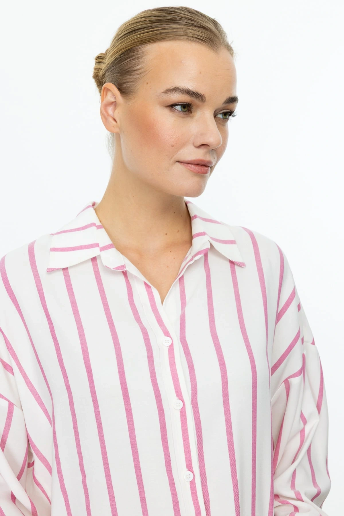 Ekol Kadın Pembe Çizgili Gömlek 03110