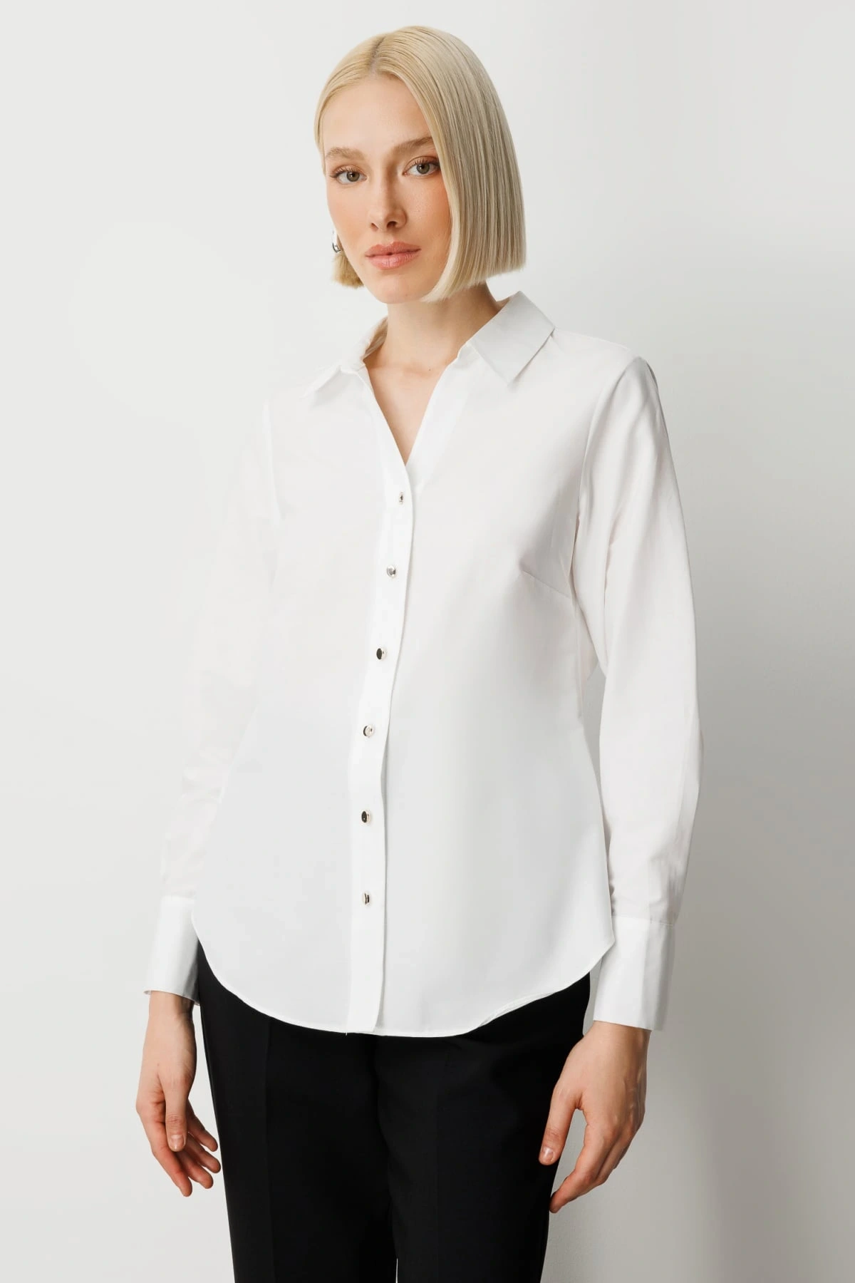 Ekol Kadın Polo Yaka Pamuklu Ekru Bluz 03049