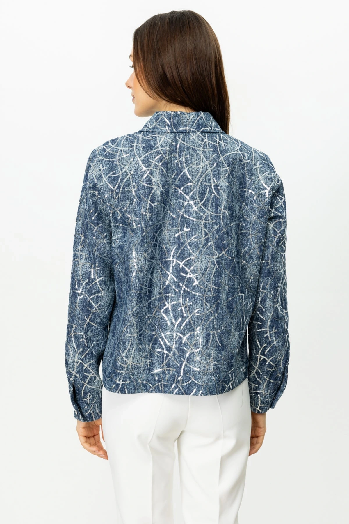 Ekol Kadın Pul İşlemeli İndigo Kot Mont 06026