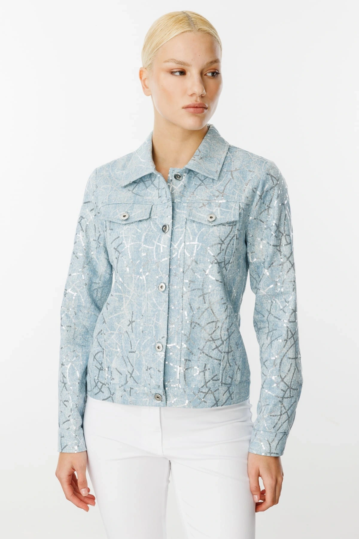 Ekol Kadın Pul İşlemeli Mavi Kot Mont 06026