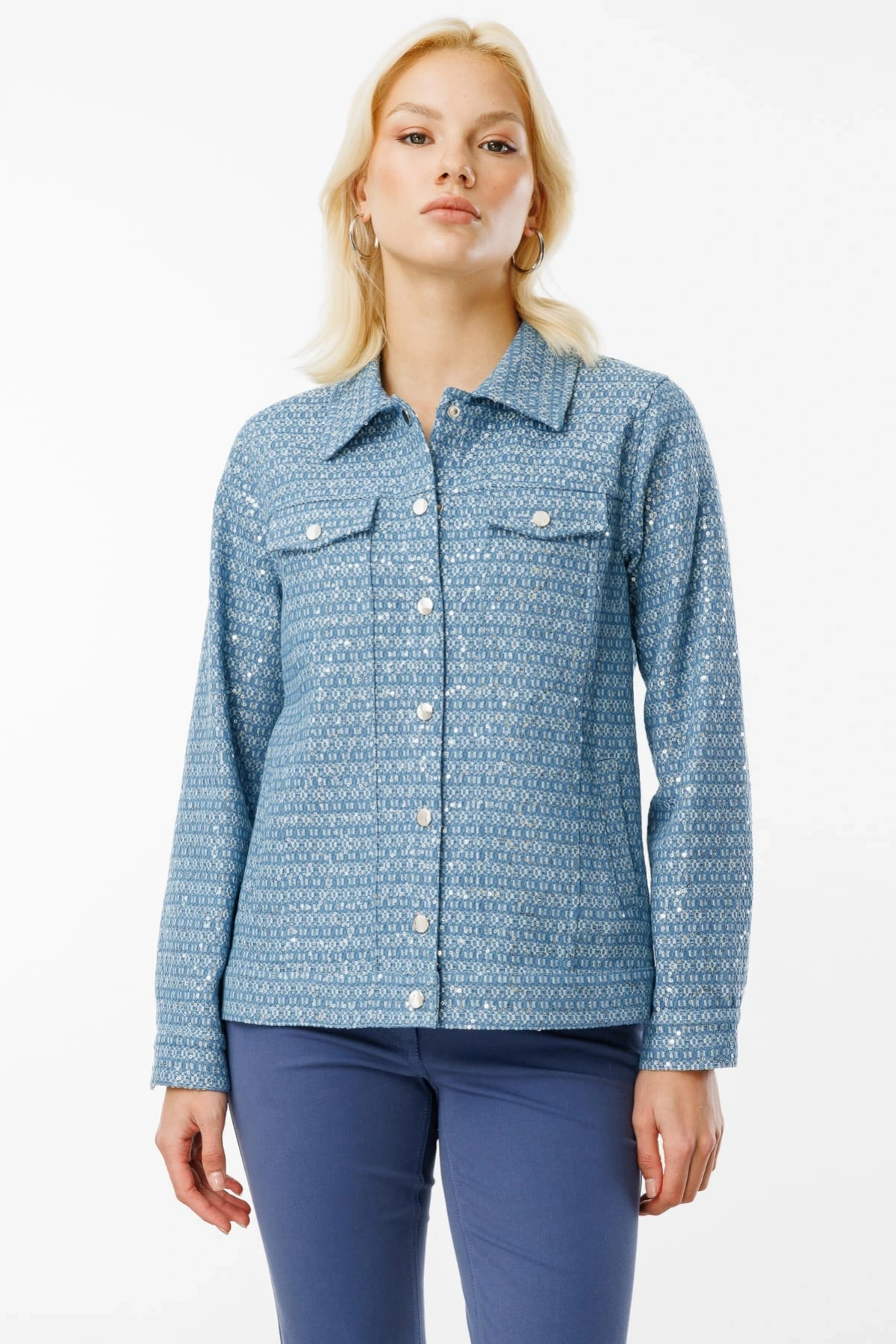 Ekol Kadın Pul İşlemeli Mavi Mont 06030