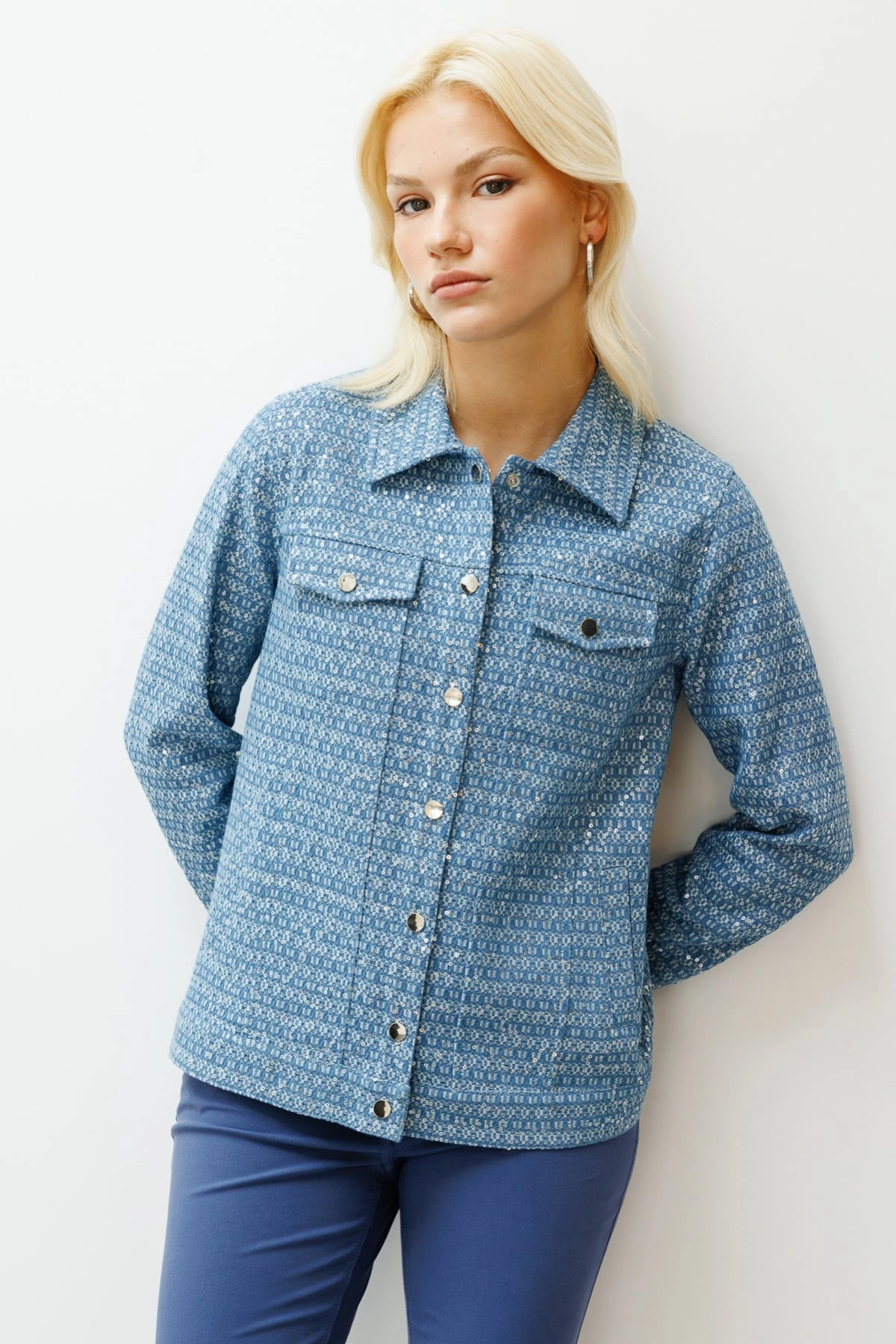 Ekol Kadın Pul İşlemeli Mavi Mont 06030