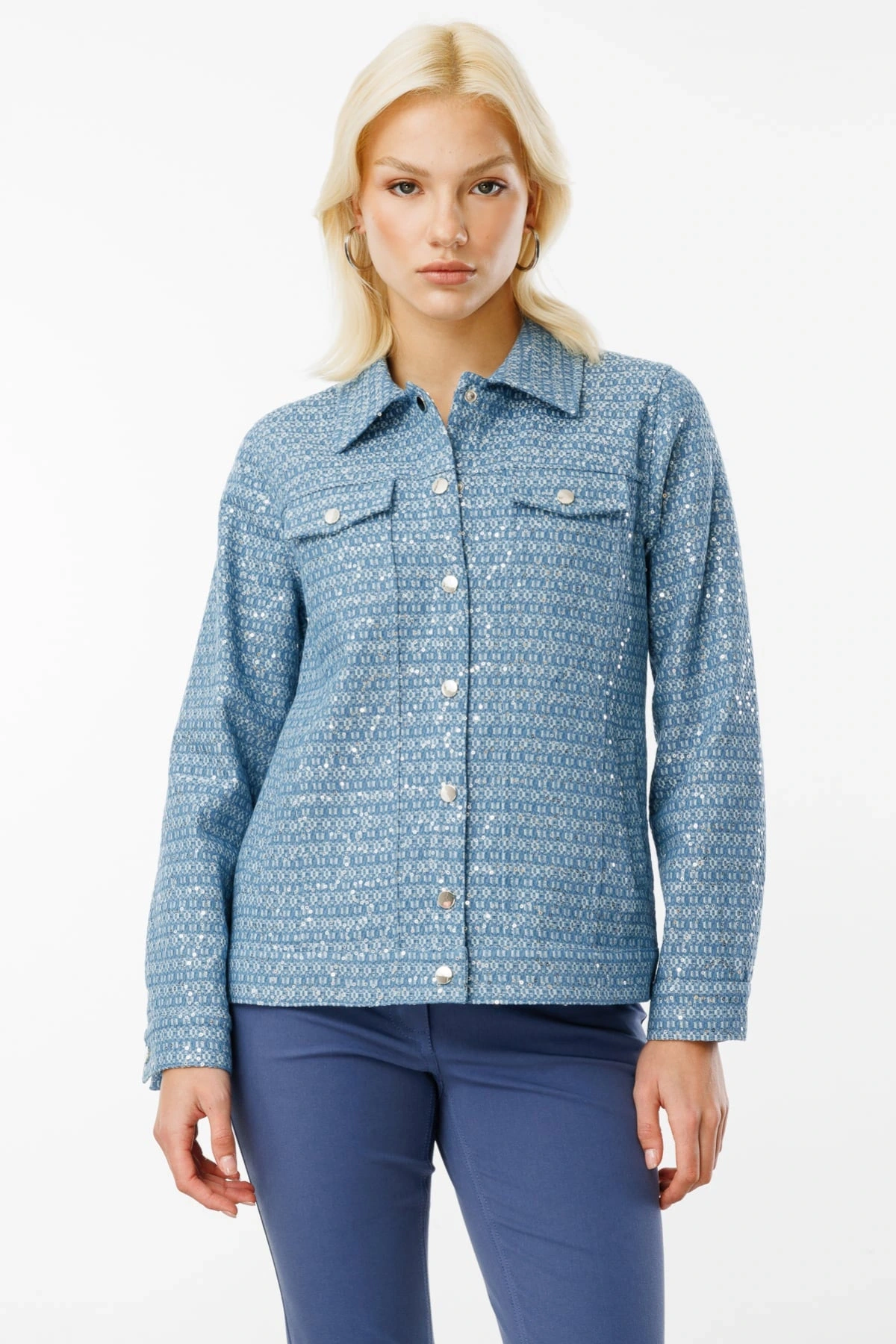 Ekol Kadın Pul İşlemeli Mavi Mont 06030