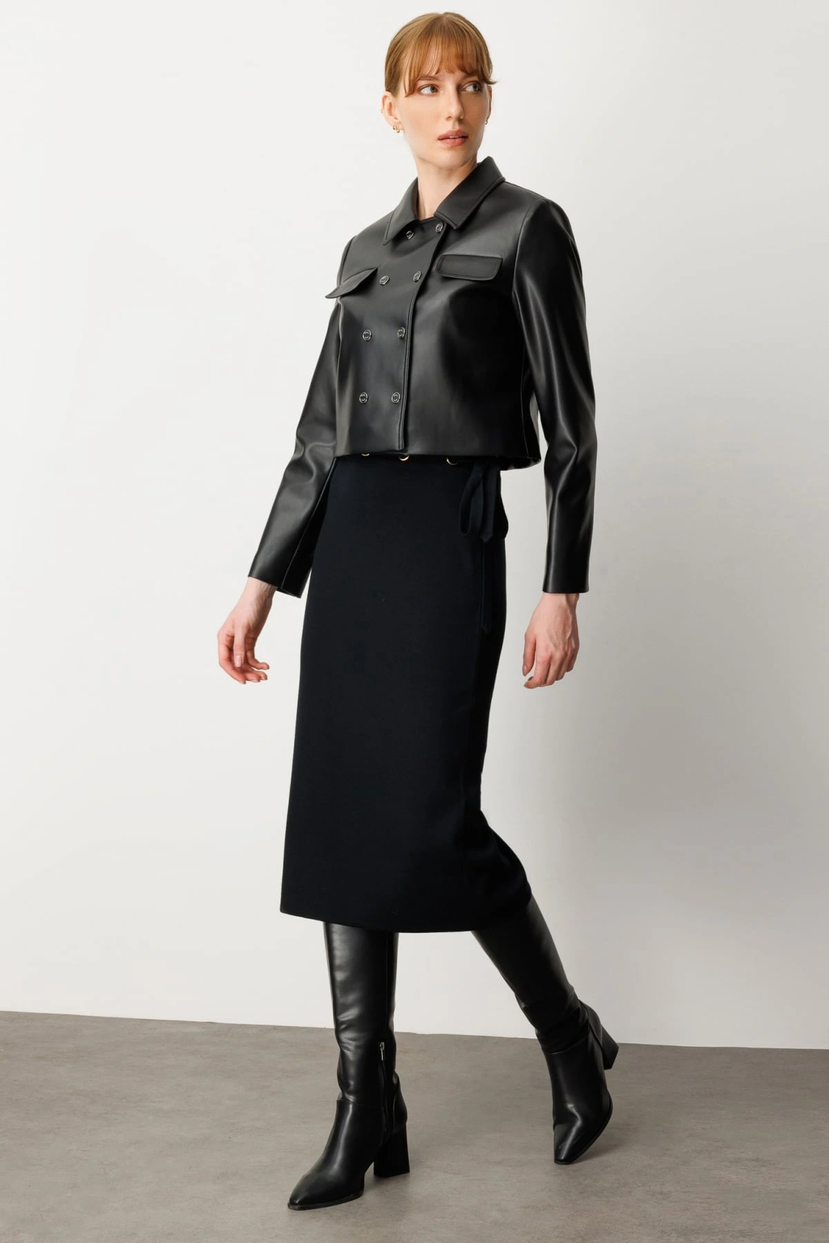 Ekol Kadın Uzun Kol Siyah Deri Ceket 05087